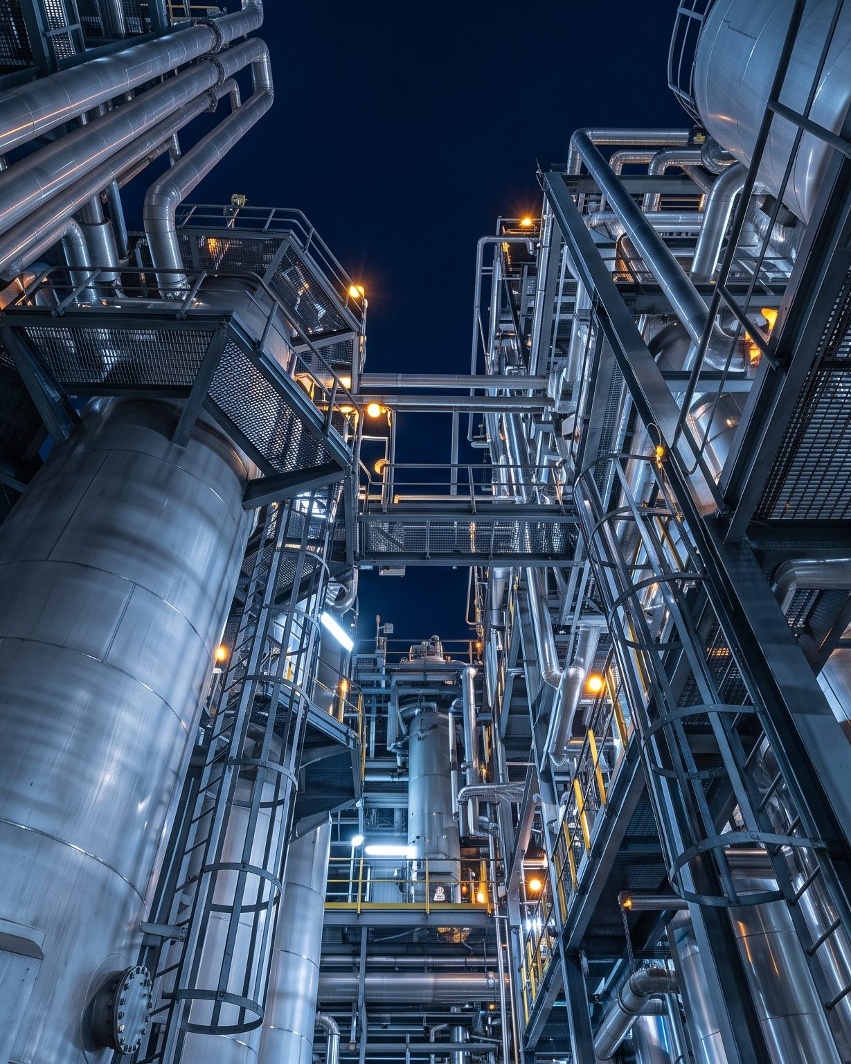 An ammonia synthesis unit at night